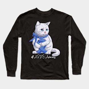 Cute Cat ARDS Awareness Month Blue Ribbon Survivor Survivor Gift Idea Long Sleeve T-Shirt